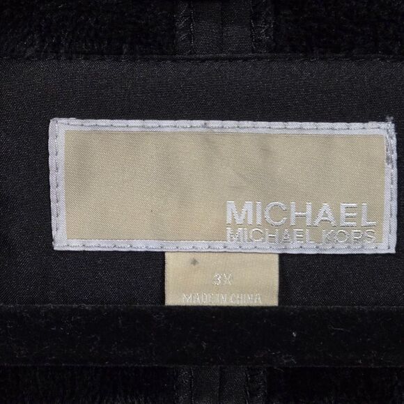 MICHAEL KORS Black Asymmetrical Zip Coat Belted Size 3X Faux Fur Lined - Picture 3 of 10